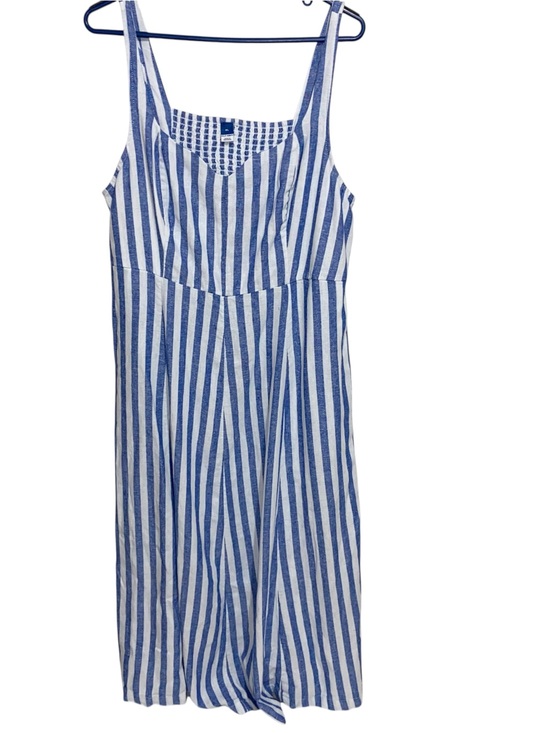 Old Navy Dresses & Skirts - Old Navy Dress Womens XL Linen Blend Smocked Pockets Coastal Nautical Beach Blue